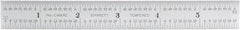Starrett - 6" Long, 1/64, 1/32, 1/16, 1/8" Graduation, Rigid Spring Steel Rule - 4R Graduation Style, 3/4" Wide, Silver, Satin Chrome Finish - Exact Tooling