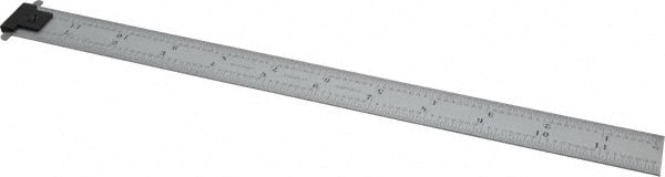 Starrett - 12" Long, 1/64, 1/32, 1/16, 1/8" Graduation, Rigid Spring Steel Rule - 4R Graduation Style, 1" Wide, Silver, Satin Chrome Finish - Exact Tooling