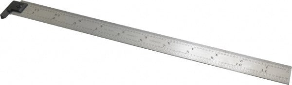 Starrett - 12" Long, 1/64, 1/32, 1/16, 1/8" Graduation, Rigid Spring Steel Rule - 4R Graduation Style, 1" Wide, Silver - Exact Tooling