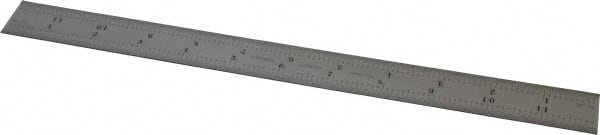 Starrett - 12" Long, 1/50, 1/10" Graduation, Rigid Spring Steel Rule - 6R Graduation Style, 1" Wide, Silver, Satin Chrome Finish - Exact Tooling
