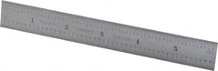 Starrett - 6" Long, 1/100, 1/64, 1/32, 1/16" Graduation, Rigid Spring Steel Rule - 7R Graduation Style, 3/4" Wide, Silver, Satin Chrome Finish - Exact Tooling