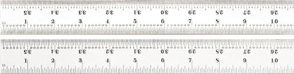 Starrett - 36" Long, 1/100, 1/64, 1/32, 1/16" Graduation, Rigid Spring Steel Rule - 7R Graduation Style, 1-1/4" Wide, Silver, Satin Chrome Finish - Exact Tooling