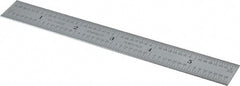 Starrett - 6" Long, 1/64, 1/32" Decimal Equivalency Table Graduation, Flexible Spring Steel Rule - 10R Graduation Style, 3/4" Wide, Silver, Satin Chrome Finish - Exact Tooling