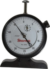 Starrett - 0 to 1/2 Inch Range, White Dial Depth Gage - 0.0005 Inch Graduation, 2-1/2 Inch Base Measuring Length - Exact Tooling
