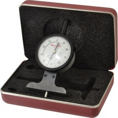 Starrett - 0 to 3 Inch Range, Ground Steel, White Dial Depth Gage - 0.001 Inch Graduation, 2-1/2 Inch Base Measuring Length - Exact Tooling