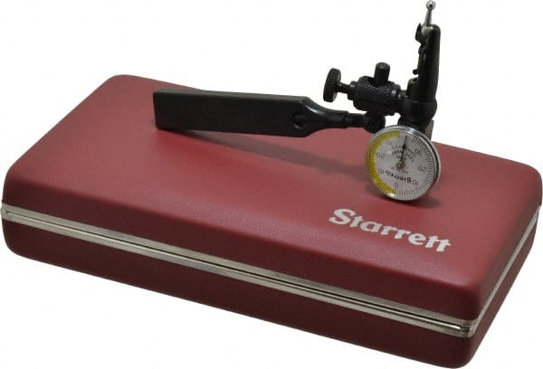 Starrett - 4 Piece, 0mm to 0.7mm Measuring Range, 15/16" Dial Diam, 0-35-0 Dial Reading, White & Yellow Dial Test Indicator Kit - 5/32" Contact Point Length, 3mm Ball Diam, 0.01mm Dial Graduation - Exact Tooling