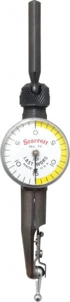 Starrett - 3 Piece, 0" to 0.03" Measuring Range, 15/16" Dial Diam, 0-15-0 Dial Reading, White & Yellow Dial Test Indicator Kit - 5/32" Contact Point Length, 3mm Ball Diam, 0.001" Dial Graduation - Exact Tooling