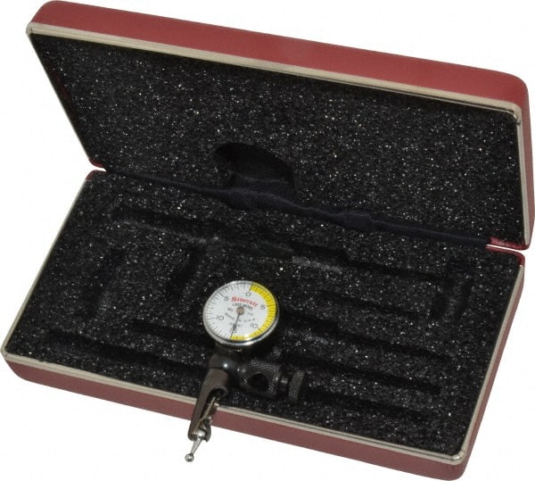 Starrett - 3 Piece, 0" to 0.03" Measuring Range, 15/16" Dial Diam, 0-15-0 Dial Reading, White & Yellow Dial Test Indicator Kit - 5/32" Contact Point Length, 3mm Ball Diam, 0.0005" Dial Graduation - Exact Tooling