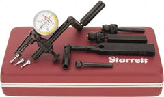 Starrett - 11 Piece, 0" to 0.03" Measuring Range, 15/16" Dial Diam, 0-15-0 Dial Reading, White & Yellow Dial Test Indicator Kit - 5/32" Contact Point Length, 0.9, 1.6 & 3mm Ball Diam, 0.0005" Dial Graduation - Exact Tooling