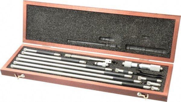 Starrett - 1-1/2 to 32 Inch Range, Satin Chrome Coated, Mechanical Inside Tubular Micrometer - 0.001 Inch Graduation, 0.0001 Inch Accuracy - Exact Tooling