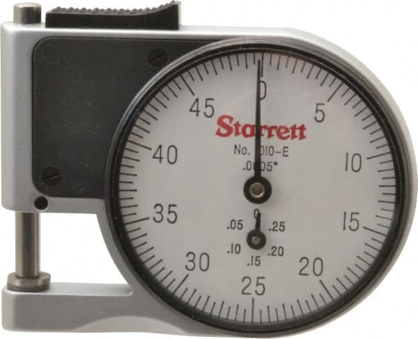 Starrett - 0 to 3/8 Inch Measurement, 0.0005 Inch Graduation, 1/2 Inch Throat Depth, Dial Thickness Gage - 1-5/8 Inch Dial Diameter - Exact Tooling