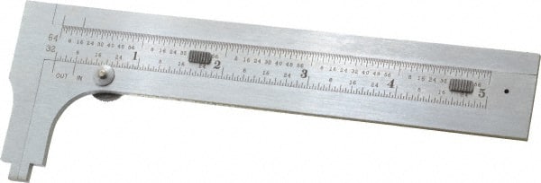 Starrett - 0 to 4-3/4" Stainless Steel Vernier Caliper - 1/64 & 1/32" Graduation, 1-3/8" Jaw Depth, 0.005" Accuracy, Includes Inside Diameter, Outside Diameter - Exact Tooling