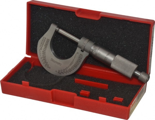 Starrett - 0 to 1" Range, 0.0001" Graduation, Mechanical Outside Micrometer - Ratchet Stop Thimble, Accurate to 0.00005" - Exact Tooling