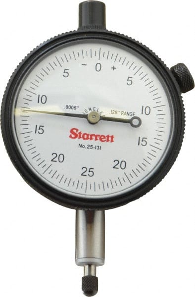 Starrett - 1/8" Range, 0-25-0 Dial Reading, 0.0005" Graduation Dial Drop Indicator - 2-1/4" Dial, 0.05" Range per Revolution, Revolution Counter - Exact Tooling