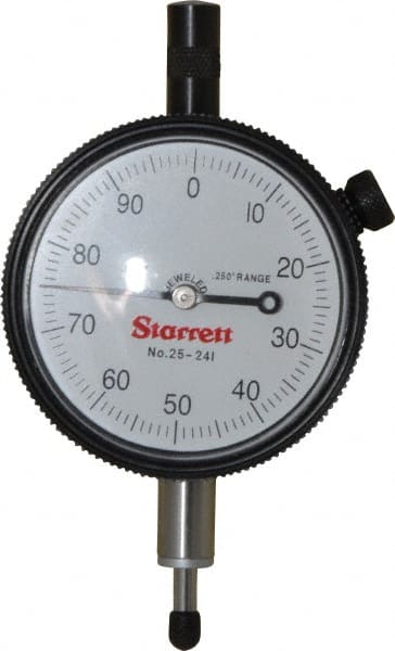 Starrett - 1/4" Range, 0-100 Dial Reading, 0.001" Graduation Dial Drop Indicator - 2-1/4" Dial, 0.1" Range per Revolution, Revolution Counter - Exact Tooling