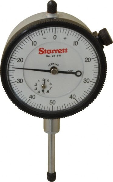 Starrett - 1" Range, 0-50-0 Dial Reading, 0.001" Graduation Dial Drop Indicator - 2-1/4" Dial, 0.1" Range per Revolution, Revolution Counter - Exact Tooling