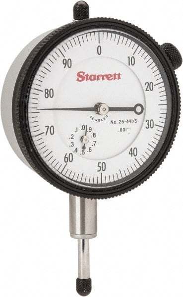 Starrett - 1/2" Range, 0-100 Dial Reading, 0.001" Graduation Dial Drop Indicator - 2-1/4" Dial, 0.1" Range per Revolution, Revolution Counter - Exact Tooling