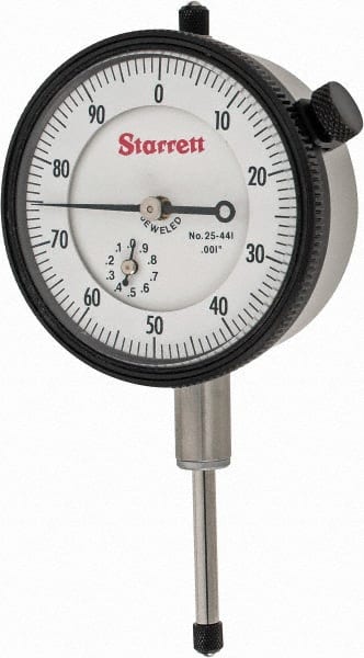 Starrett - 1" Range, 0-100 Dial Reading, 0.001" Graduation Dial Drop Indicator - 2-1/4" Dial, 0.1" Range per Revolution, Revolution Counter - Exact Tooling