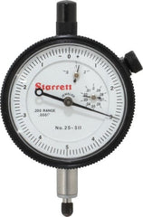 Starrett - 0.2" Range, 0-5-0 Dial Reading, 0.0001" Graduation Dial Drop Indicator - 2-1/4" Dial, 0.01" Range per Revolution, Revolution Counter - Exact Tooling