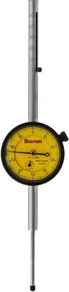 Starrett - 50mm Range, 0-100 Dial Reading, 0.01mm Graduation Dial Drop Indicator - 2-1/4" Dial, 0.0394" Range per Revolution, Revolution Counter - Exact Tooling