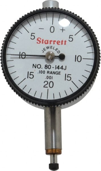 Starrett - 0.1" Range, 0-20-0 Dial Reading, 0.001" Graduation Dial Drop Indicator - 1-1/4" Dial, 0.04" Range per Revolution, Revolution Counter - Exact Tooling