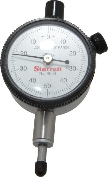 Starrett - 1/4" Range, 0-50-0 Dial Reading, 0.001" Graduation Dial Drop Indicator - 1-11/16" Dial, 0.1" Range per Revolution, Revolution Counter - Exact Tooling