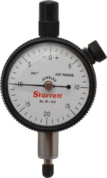 Starrett - 0.1" Range, 0-20-0 Dial Reading, 0.001" Graduation Dial Drop Indicator - 1-11/16" Dial, 0.04" Range per Revolution, Revolution Counter - Exact Tooling