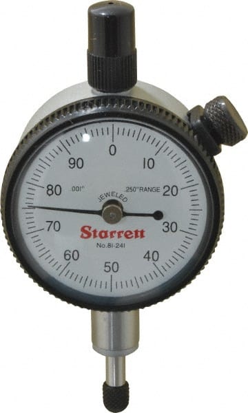 Starrett - 1/4" Range, 0-100 Dial Reading, 0.001" Graduation Dial Drop Indicator - 1-11/16" Dial, 0.1" Range per Revolution, Revolution Counter - Exact Tooling