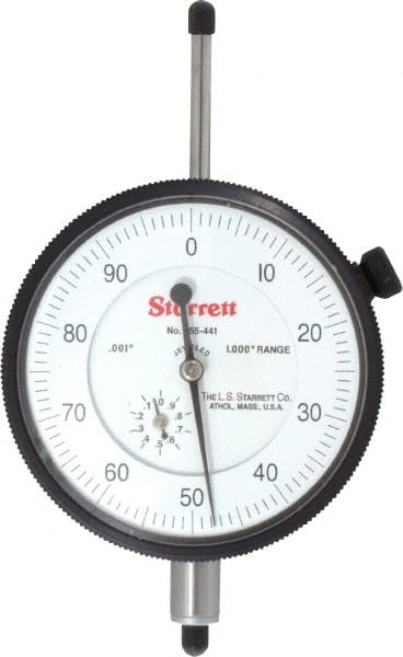 Starrett - 1" Range, 0-100 Dial Reading, 0.001" Graduation Dial Drop Indicator - 2-3/4" Dial, 0.1" Range per Revolution, Revolution Counter - Exact Tooling