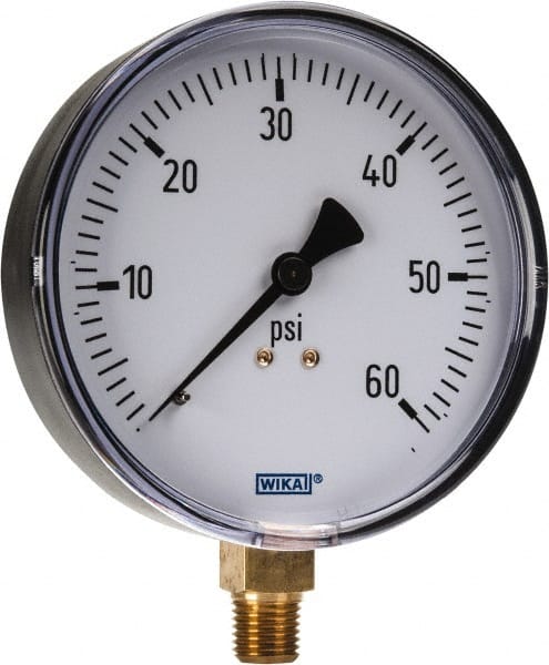 Wika - 4" Dial, 1/4 Thread, 0-60 Scale Range, Pressure Gauge - Lower Connection Mount, Accurate to 3-2-3% of Scale - Exact Tooling