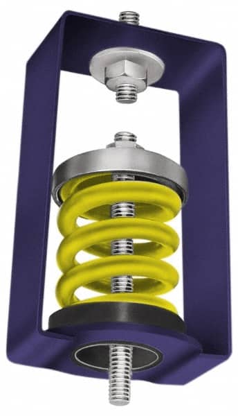Mason Ind. - 230 to 310 Lb Capacity, 0.75 to 1" Deflection, HSA, Vibration Control Hanger - 2-3/4" Long x 3-3/4" Wide x 5-3/4" High x 2-3/4" Deep, 5/8" Max Rod Diam, 4" Lower Rod Penetration, Yellow - Exact Tooling