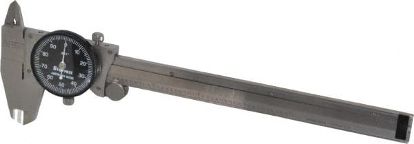 Starrett - 0" to 6" Range, 0.001" Graduation, 0.1" per Revolution, Dial Caliper - Black Face, 1-1/2" Jaw Length, Accurate to 0.0010" - Exact Tooling