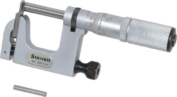 Starrett - 0 to 1 Inch Range, Carbide Face, Satin Chrome Coated, Mechanical Multi Anvil Micrometer - Friction Thimble, 0.001 Inch Graduation, 0.0002 Inch Accuracy - Exact Tooling