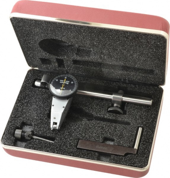 Starrett - 7 Piece, 0" to 0.03" Measuring Range, 1-3/8" Dial Diam, 0-15-0 Dial Reading, Black Dial Test Indicator Kit - 5/8" Contact Point Length, 2mm Ball Diam, 0.0005" Dial Graduation - Exact Tooling