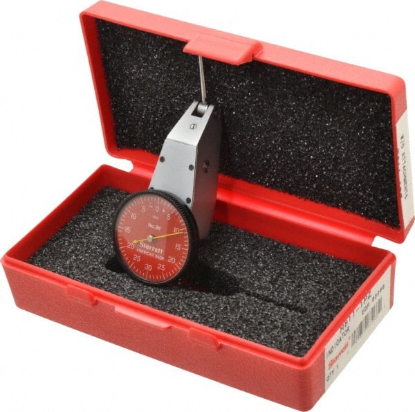 Starrett - 0.06 Inch Range, 0.001 Inch Dial Graduation, Horizontal Dial Test Indicator - 1-3/8 Inch Red Dial, 0-30-0 Dial Reading - Exact Tooling
