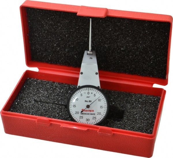 Starrett - 0.06 Inch Range, 0.001 Inch Dial Graduation, Horizontal Dial Test Indicator - 1-3/8 Inch White Dial, 0-30-0 Dial Reading - Exact Tooling
