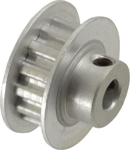 Power Drive - 14 Tooth, 1/4" Inside x 0.871" Outside Diam, Hub & Flange Timing Belt Pulley - 1/4" Belt Width, 0.891" Pitch Diam, 0.438" Face Width, Aluminum - Exact Tooling