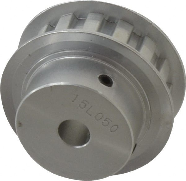 Power Drive - 15 Tooth, 3/8" Inside x 1.76" Outside Diam, Hub & Flange Timing Belt Pulley - 1/2" Belt Width, 1.79" Pitch Diam, 0.719" Face Width, Aluminum - Exact Tooling
