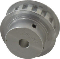 Power Drive - 15 Tooth, 3/8" Inside x 1.76" Outside Diam, Hub & Flange Timing Belt Pulley - 1/2" Belt Width, 1.79" Pitch Diam, 0.719" Face Width, Aluminum - Exact Tooling