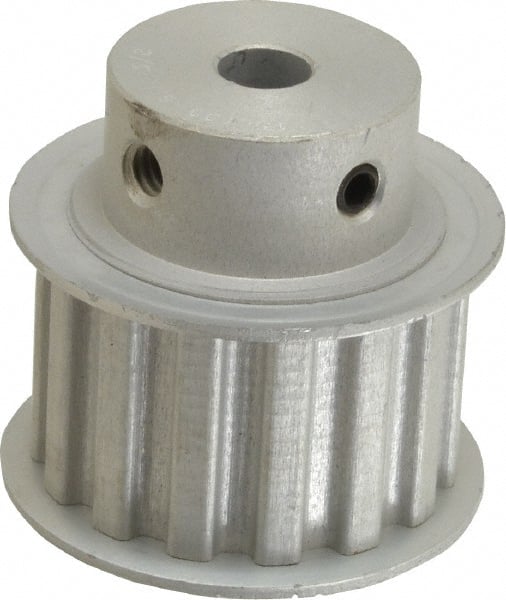 Power Drive - 15 Tooth, 3/8" Inside x 1.76" Outside Diam, Hub & Flange Timing Belt Pulley - 1" Belt Width, 1.79" Pitch Diam, 1-1/4" Face Width, Aluminum - Exact Tooling