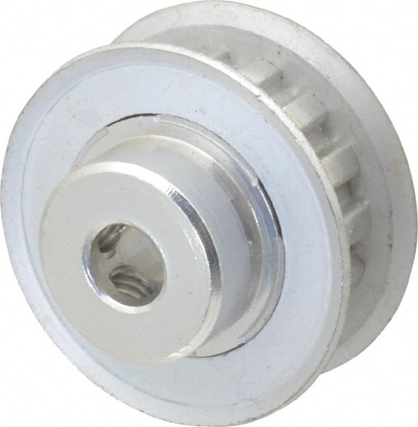 Power Drive - 15 Tooth, 1/4" Inside x 0.935" Outside Diam, Hub & Flange Timing Belt Pulley - 1/4" Belt Width, 0.955" Pitch Diam, 0.438" Face Width, Aluminum - Exact Tooling
