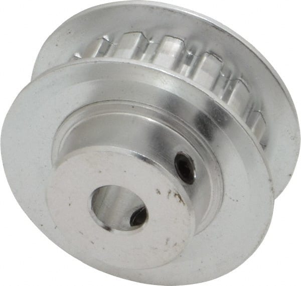 Power Drive - 16 Tooth, 1/4" Inside x 1" Outside Diam, Hub & Flange Timing Belt Pulley - 1/4" Belt Width, 1.019" Pitch Diam, 0.438" Face Width, Aluminum - Exact Tooling