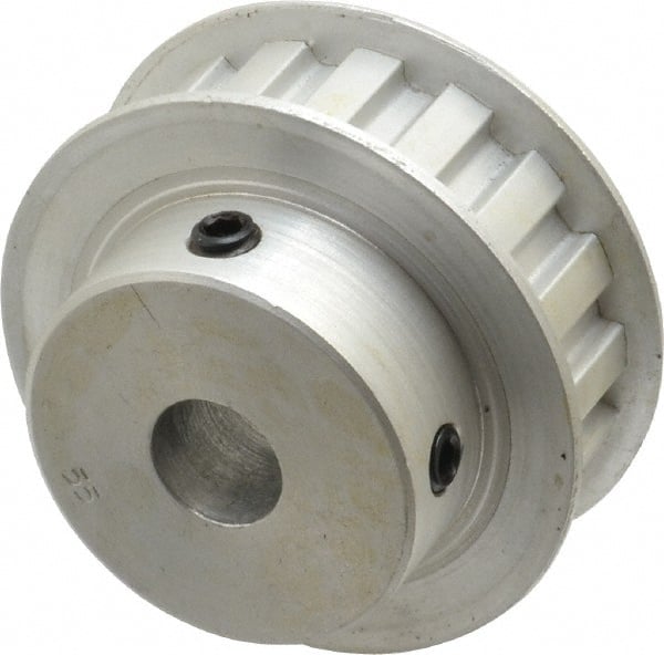 Power Drive - 17 Tooth, 1/2" Inside x 2" Outside Diam, Hub & Flange Timing Belt Pulley - 1/2" Belt Width, 2.029" Pitch Diam, 0.719" Face Width, Aluminum - Exact Tooling