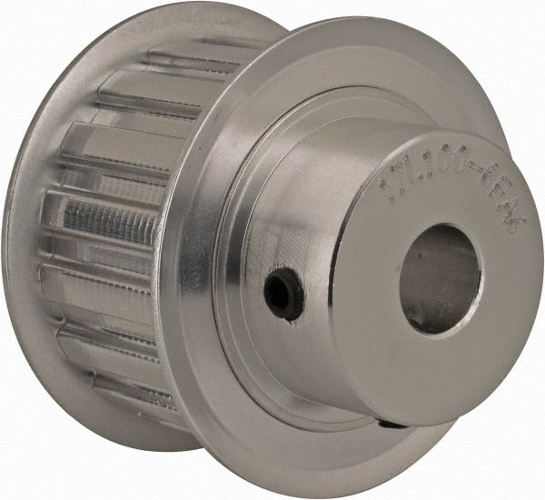 Power Drive - 17 Tooth, 1/2" Inside x 2" Outside Diam, Hub & Flange Timing Belt Pulley - 1" Belt Width, 2.029" Pitch Diam, 1-1/4" Face Width, Aluminum - Exact Tooling