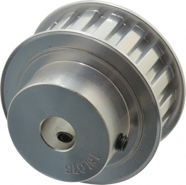 Power Drive - 18 Tooth, 1/2" Inside x 2.119" Outside Diam, Hub & Flange Timing Belt Pulley - 3/4" Belt Width, 2.149" Pitch Diam, 1" Face Width, Aluminum - Exact Tooling