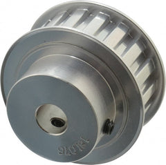 Power Drive - 18 Tooth, 1/2" Inside x 2.119" Outside Diam, Hub & Flange Timing Belt Pulley - 3/4" Belt Width, 2.149" Pitch Diam, 1" Face Width, Aluminum - Exact Tooling