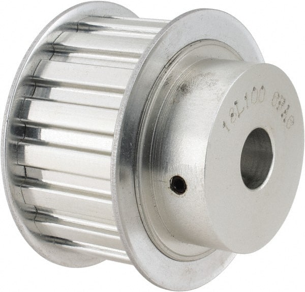 Power Drive - 18 Tooth, 1/2" Inside x 2.119" Outside Diam, Hub & Flange Timing Belt Pulley - 1" Belt Width, 2.149" Pitch Diam, 1-1/4" Face Width, Aluminum - Exact Tooling