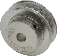 Power Drive - 20 Tooth, 1/4" Inside x 1.253" Outside Diam, Hub & Flange Timing Belt Pulley - 1/4" Belt Width, 1.273" Pitch Diam, 0.438" Face Width, Aluminum - Exact Tooling