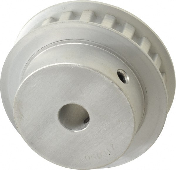 Power Drive - 21 Tooth, 1/2" Inside x 2.477" Outside Diam, Hub & Flange Timing Belt Pulley - 1/2" Belt Width, 2.507" Pitch Diam, 3/4" Face Width, Aluminum - Exact Tooling