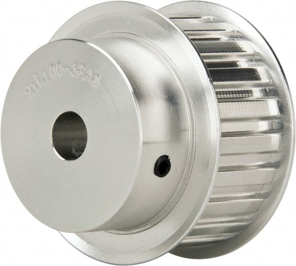 Power Drive - 21 Tooth, 1/2" Inside x 2.477" Outside Diam, Hub & Flange Timing Belt Pulley - 1" Belt Width, 2.507" Pitch Diam, 1-1/4" Face Width, Aluminum - Exact Tooling